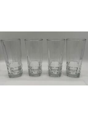 Libbey Squire Cooler Glasses Set 4 Square Base Highball Tumblers 6.5”  Vintage